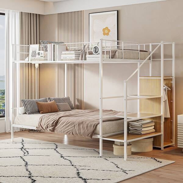 slide 2 of 10, Twin Over Full Metal Bunk Bed White-3