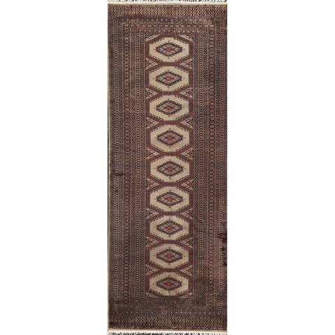 Vintage Geometric Bokhara Oriental Wool Runner Rug Hand-knotted Carpet - 3'1" x 9'5"