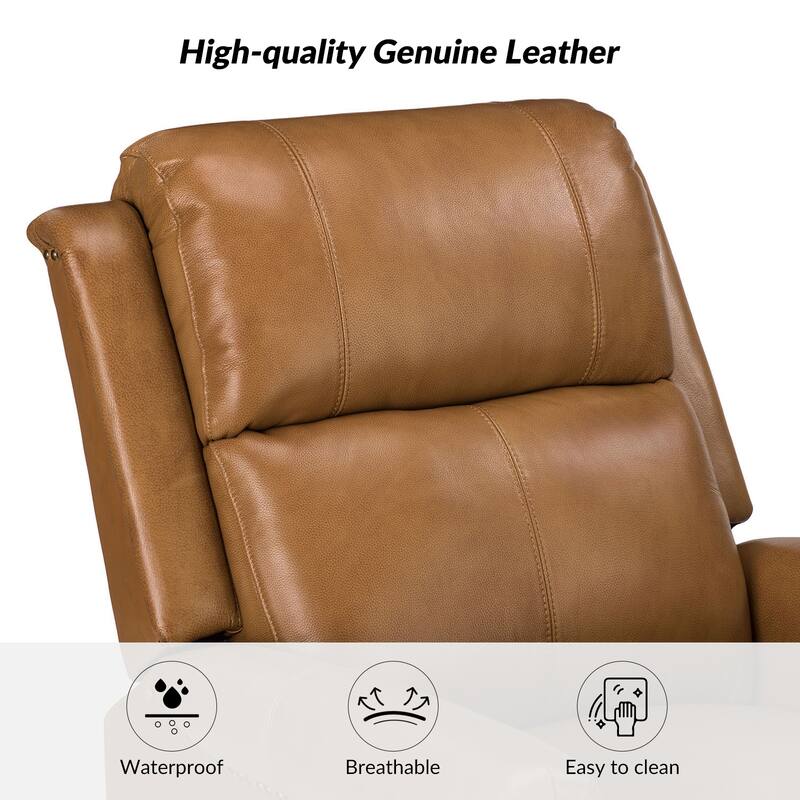 Renato Traditional Genuine Leather Nailhead Power Swivel Recliner Chair with Metal Base Set of 2 by HULALA HOME