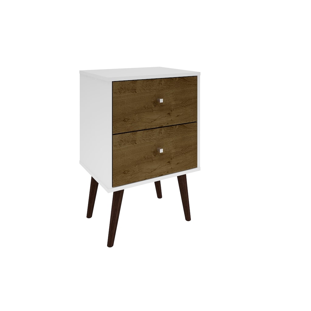 18inch White and Rustic Brown Nightstand with 2 Drawers