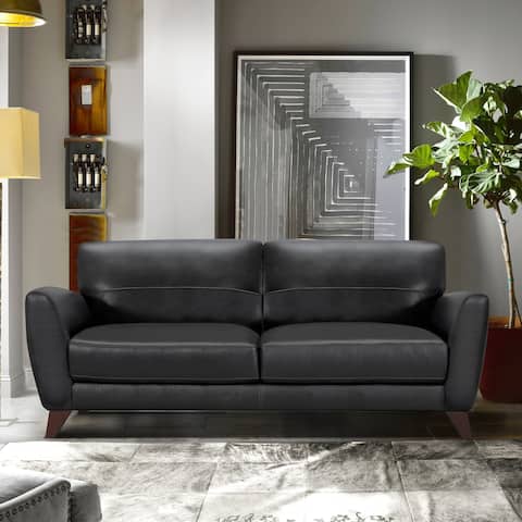 Armen Living Jedd Contemporary Sofa in Genuine Black Leather