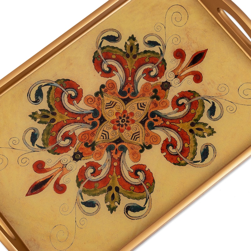 Novica Handmade Golden Era Reverse-Painted Glass Tray