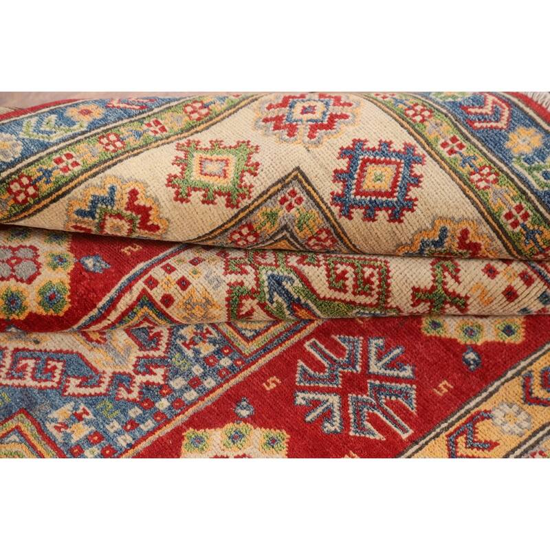 Geometric Kazak Area Rug Handmade Wool Carpet - 5'0" x 7'4"
