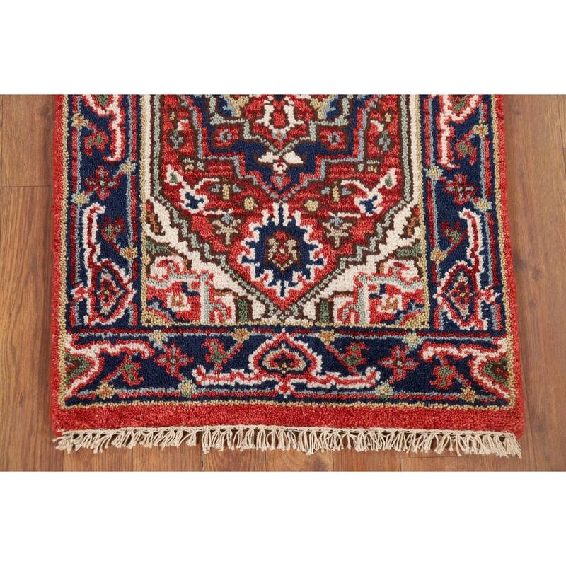 Geometric Heriz Serapi Accent Rug Hand-Knotted Foyer Wool Carpet - 2'0" x 3'0"
