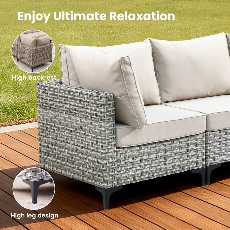 HOOOWOOO 11-piece Outdoor Patio Sofa Wicker Furniture Swivel Chair Set with 54" Fire Pit Table