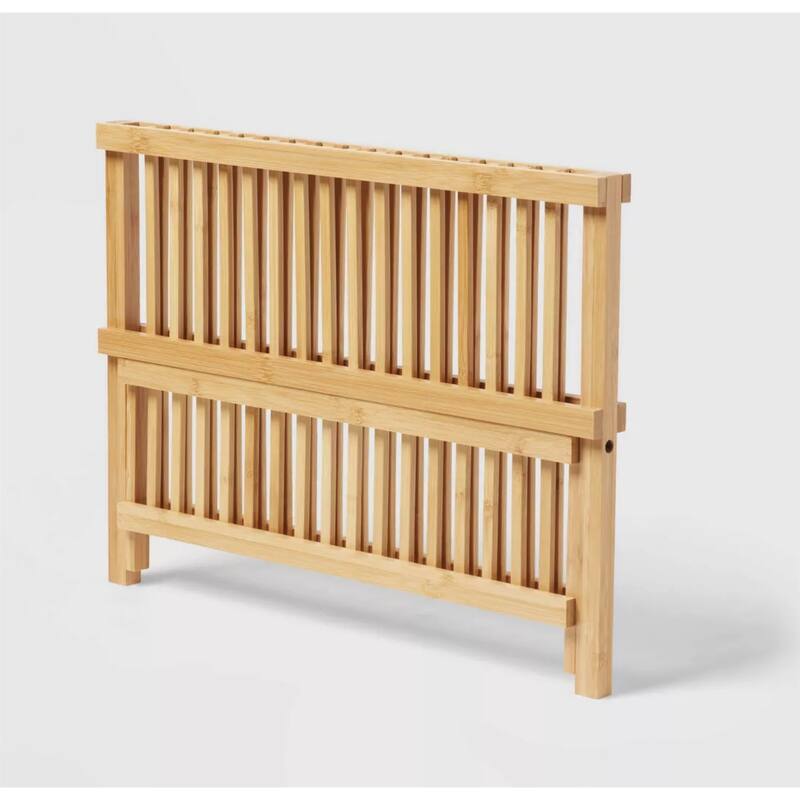Bamboo Dish Drying Rack - 2-Tier Collapsible & Foldable Countertop Organizer, Natural Eco-Friendly Wood, Space-Saving Design