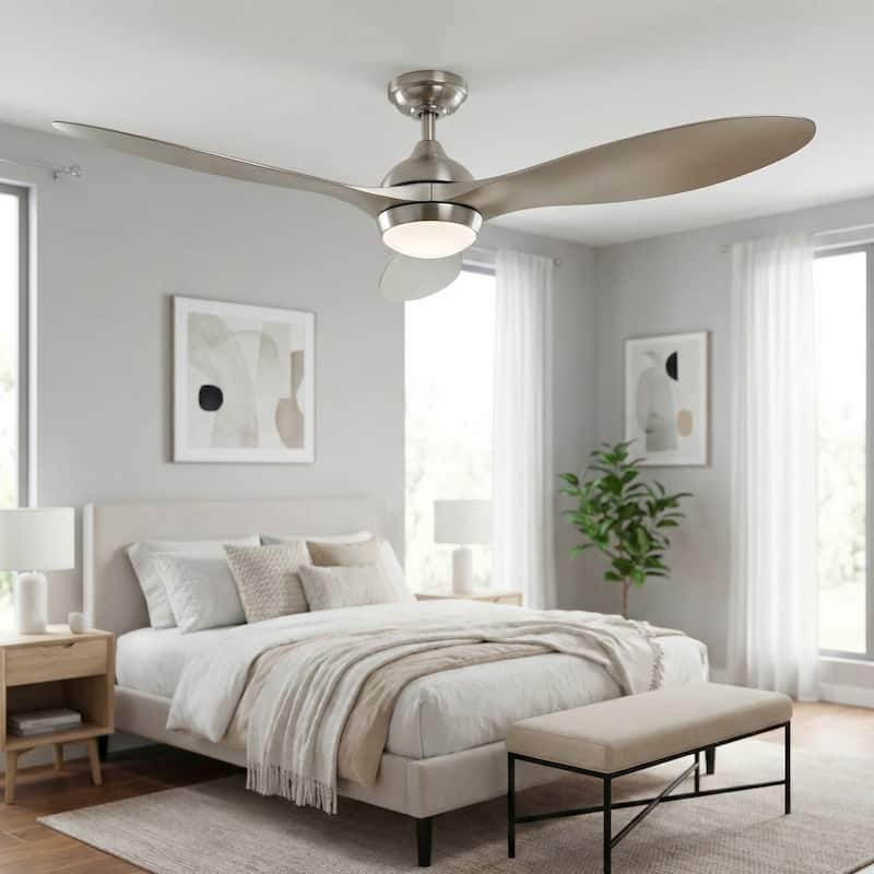 56" Nickel Modern ABS 3-Blade LED Ceiling Fan with Light and Remote