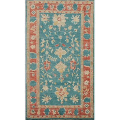 Hand Knotted Oriental 100% Wool Carpet Transitional All-Over Green Oushak Area Rug - 5' 3'' X 3' 1''