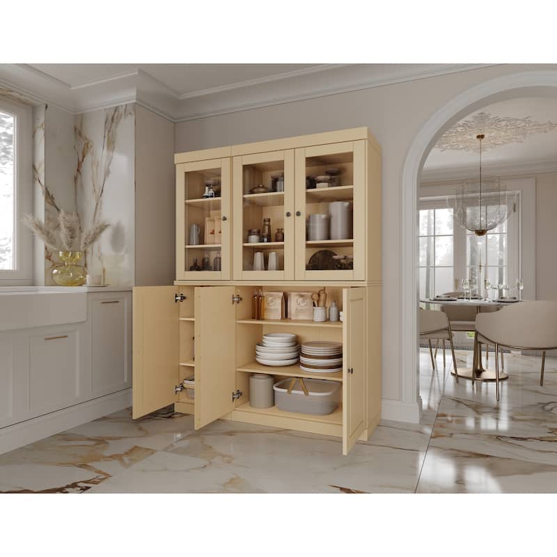 Palace Imports 100% Solid Wood 48.5" China Pantry Cabinet with Solid or Clear Glass Doors and Adjustable Shelves - 48.5" x 71.5" - Yellow - Clear Glass-Solid