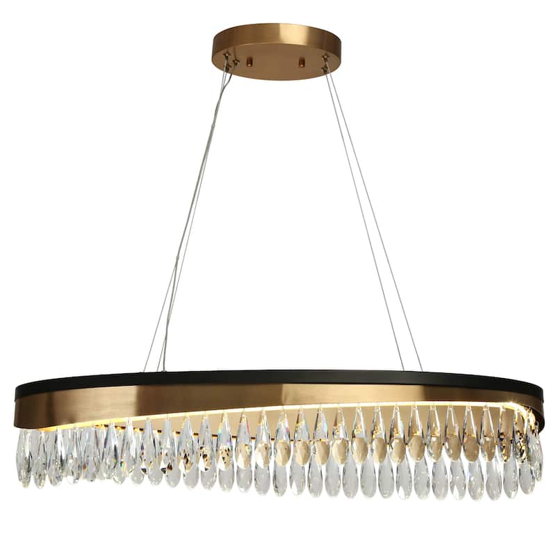 Modern 1-Light LED Crystal Chandelier Black Gold Linear Island Lights for Dining Room - D31.5" x H6"