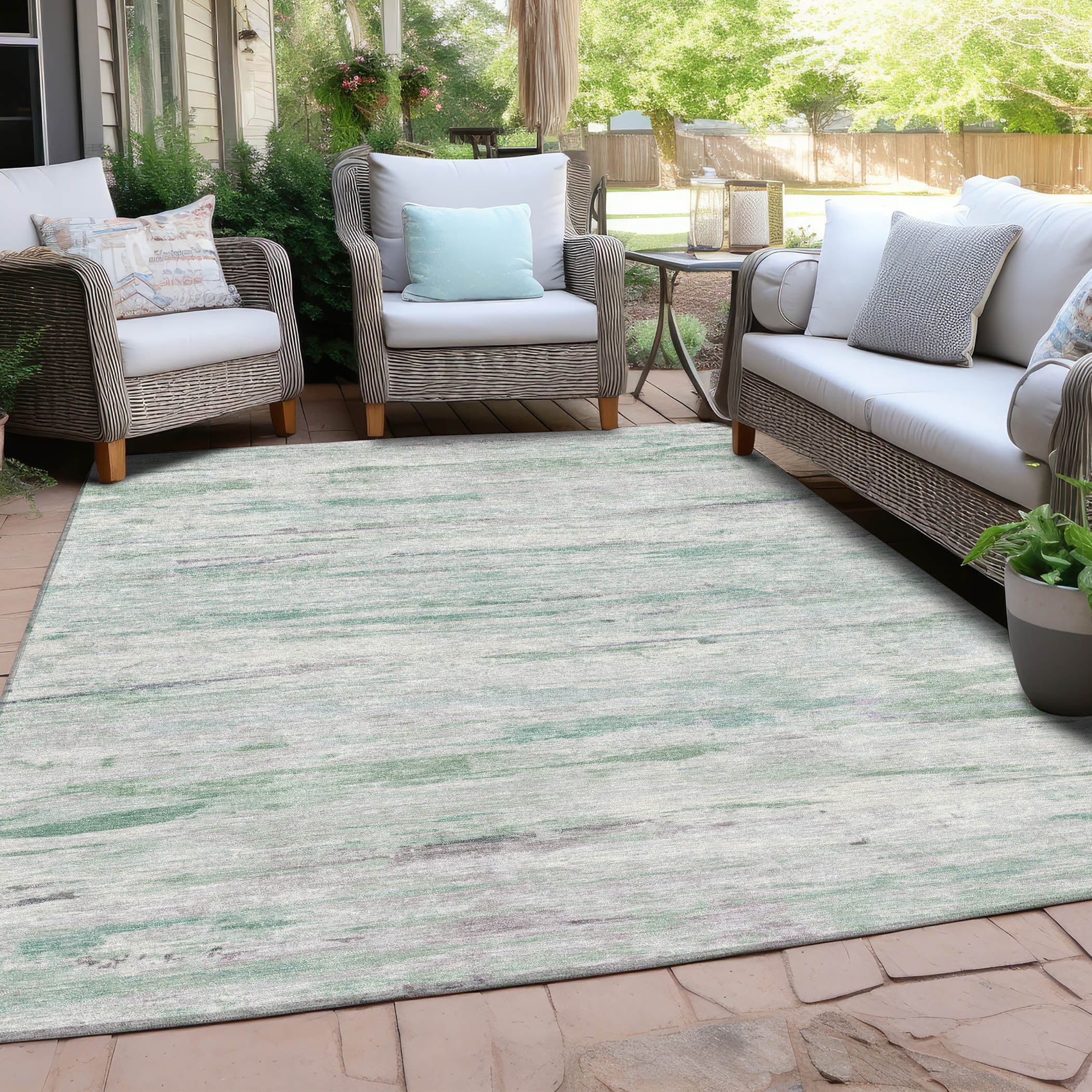Machine Washable Indoor/Outdoor Modern Ripples Chantille Rug