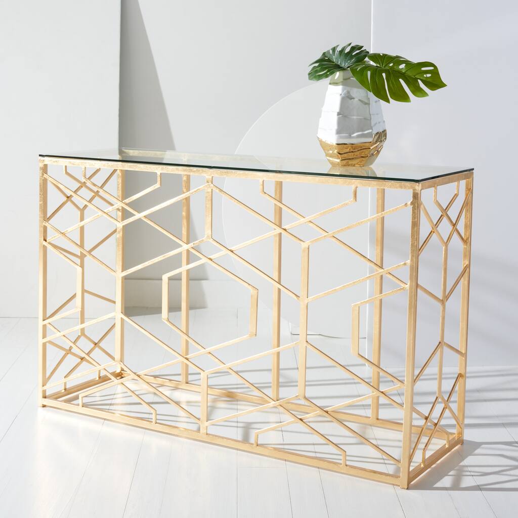 SAFAVIEH Couture Corrine Gold Leaf Console Table - 47" W x 15.5" L x 30" H - 47Wx16Dx30H