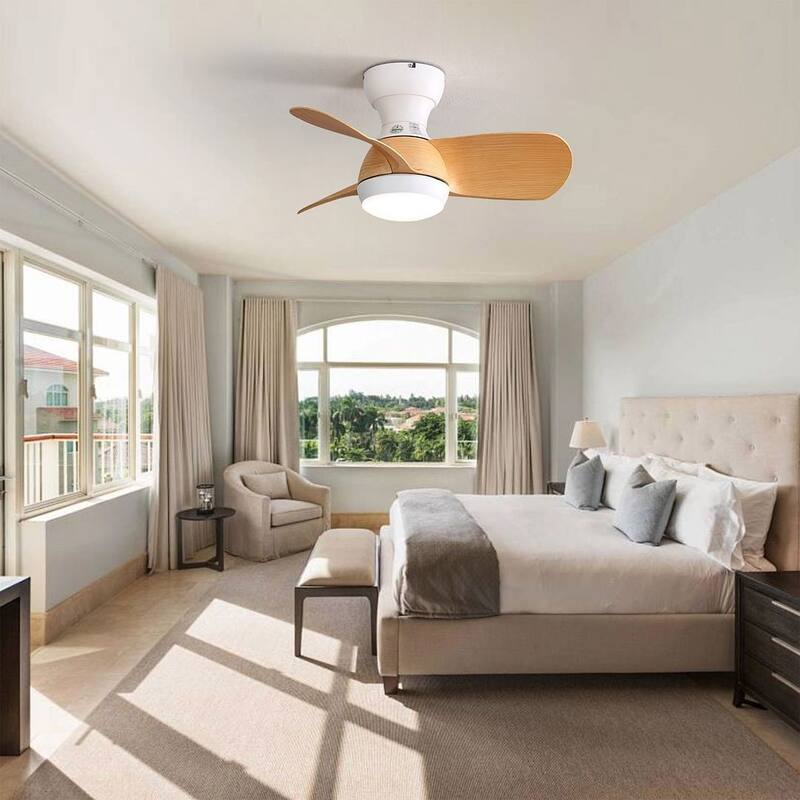 23" Modern Dimmable LED Ceiling Fan Light with Remote Control - Light Wood Grain