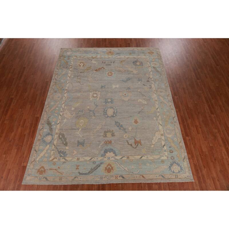 Hand Knotted Oriental 100% Wool Carpet Transitional All-Over Greys & Charcoal Oushak Area Rug - 11' 8'' X 8' 11''