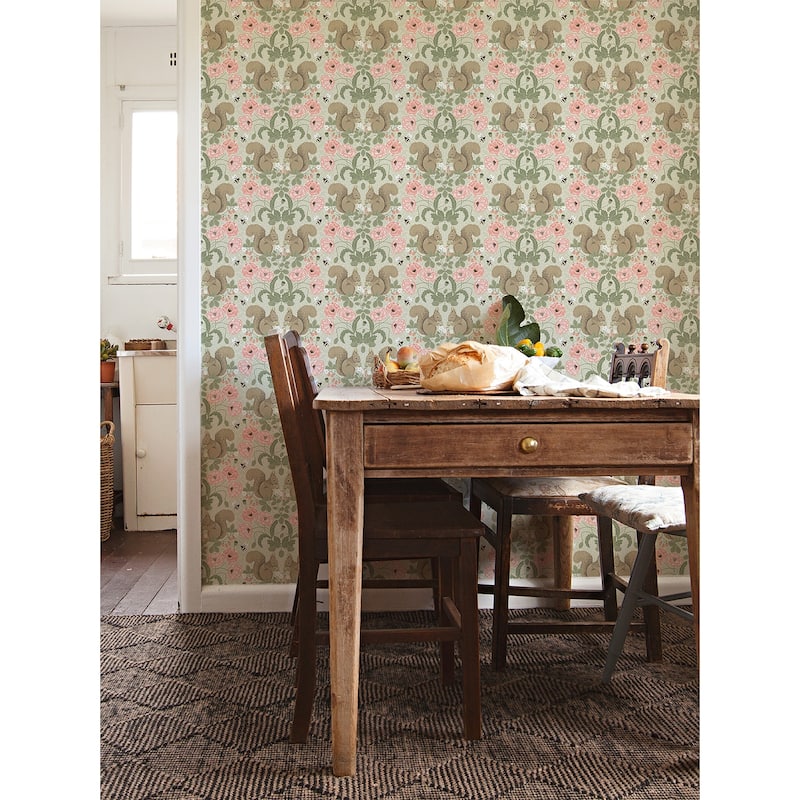 A-Street Prints Kurre Pink Woodland Damask Wallpaper