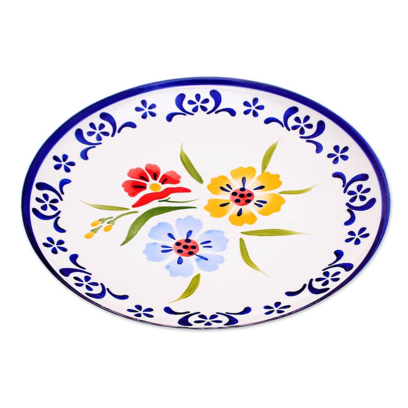 Novica Handmade Primrose Path In Blue Ceramic Luncheon Plate