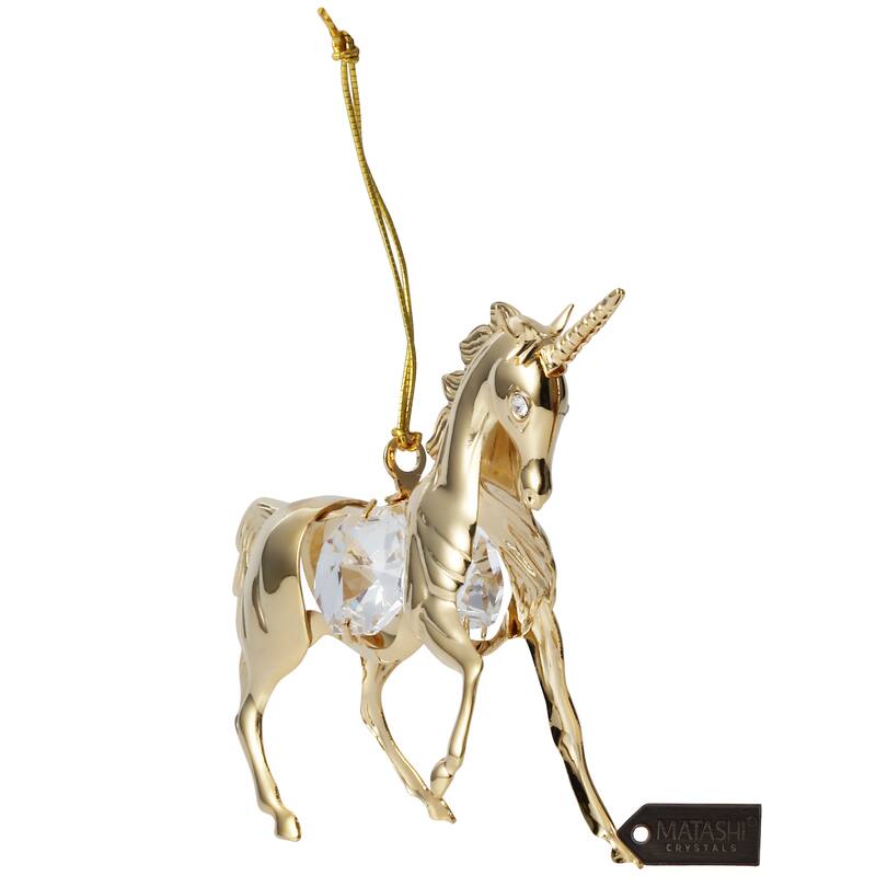 Matashi Home Decorative Showpiece 24K Gold Plated Crystal Studded Unicorn Ornament