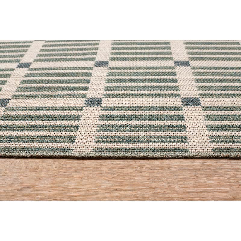 Terra by Obeetee Canyon Grid Green Rug - 3'3" x 5'