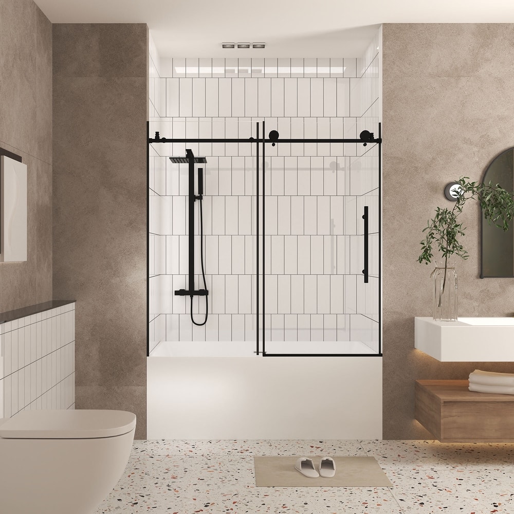 60 "W x 60" H Frameless Shower Door with Stainless Steel Handle - 60'' x 0.31'' x 60''