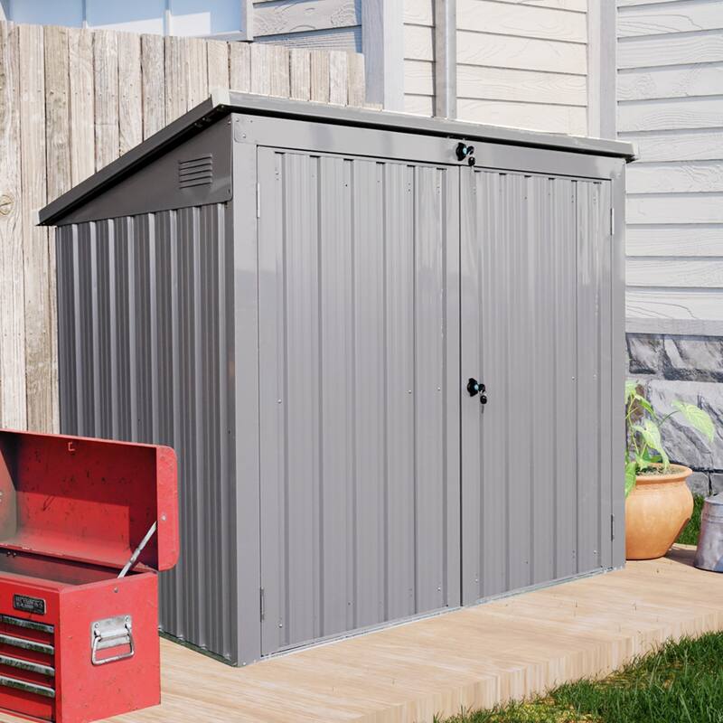 GDF Studio - Suncook Outdoor Metal Garbage Bin Shed with Galvanized Steel Storage Design - Gray