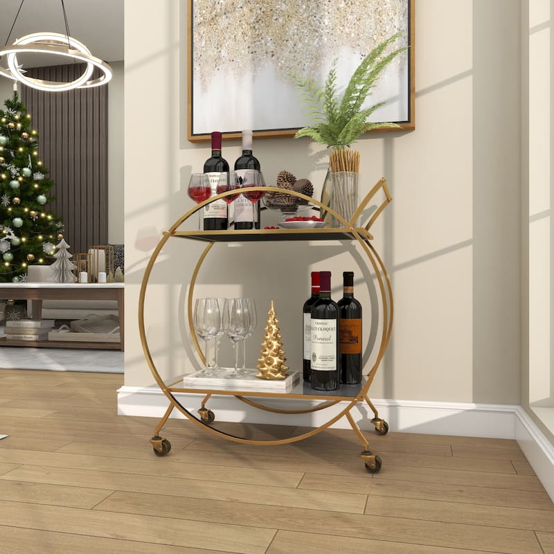Metal Contemporary Bar Cart with Wheels
