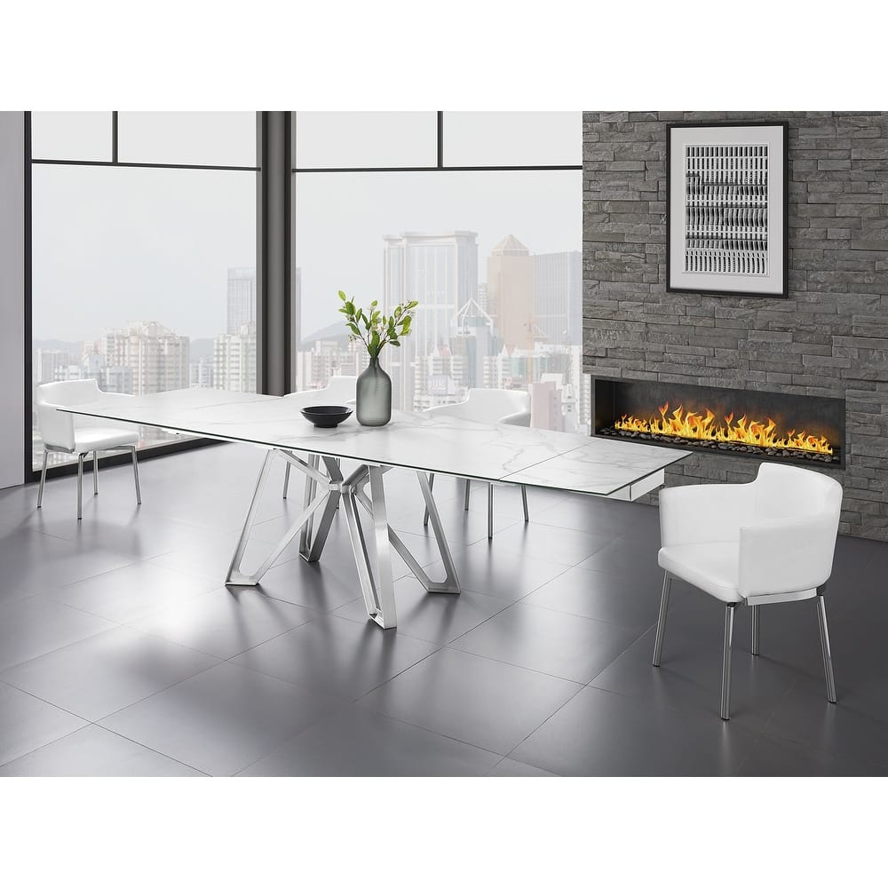 Dcota Manual Dining Table with Brushed Stainless Steel Base and Clear Top