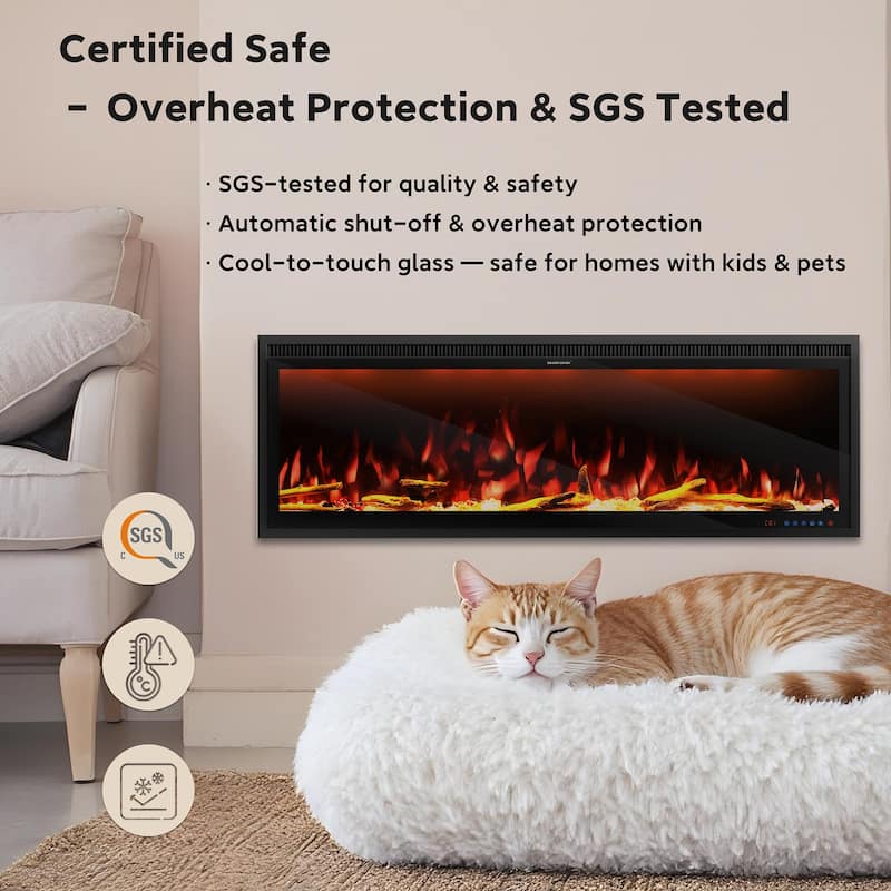 Clihome 42-88" Recessed Wall-Mounted Smart Control Electric Fireplace