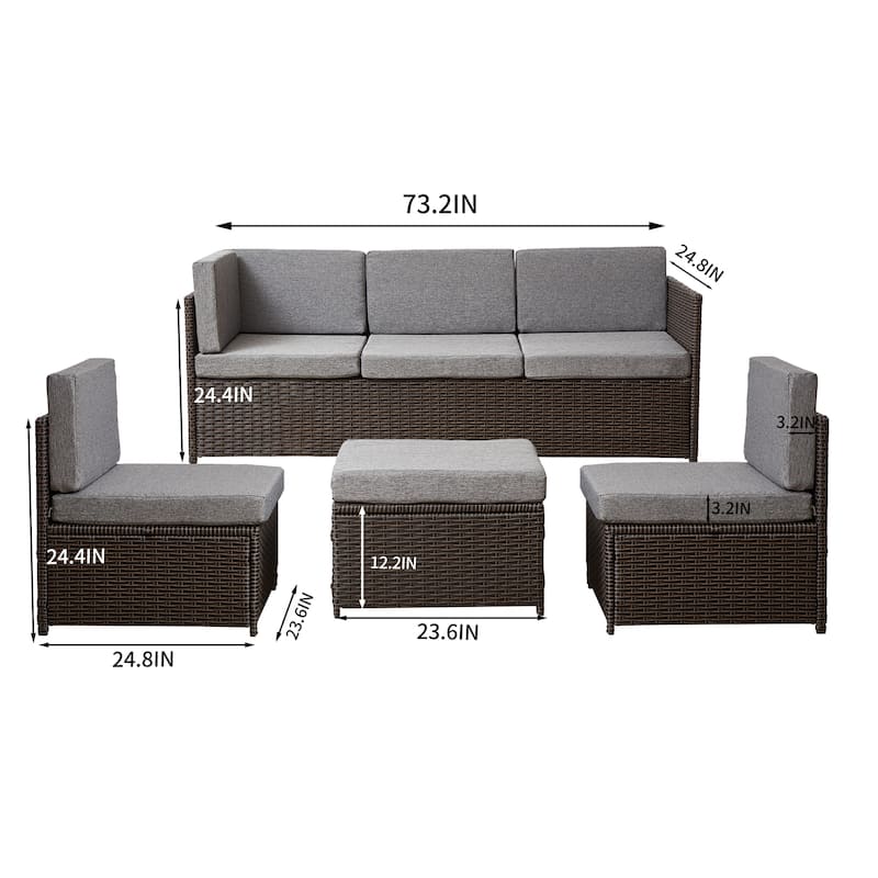 4 Piece Rattan Sectional Sofa Sets Patio Outdoor Furniture