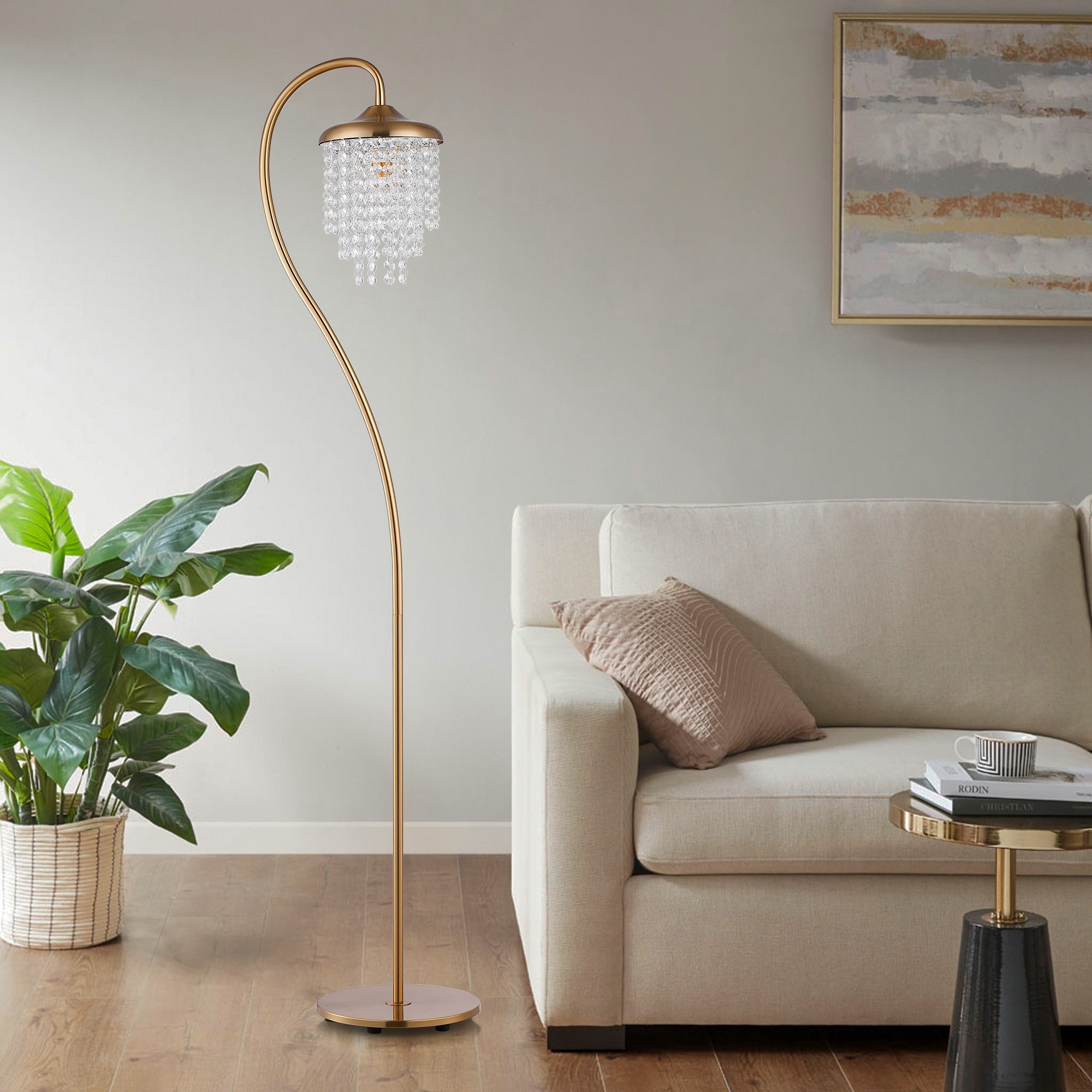 58 inch Gold Arc Standing Floor Lamp with Crystal Shade On Sale Bed Bath Beyond 41905188