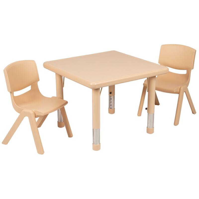 24" Square Plastic Height Adjustable Activity Table Set with 2 or 4 Chairs