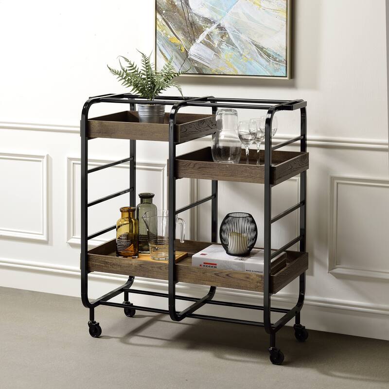 Serving cart with 3 Adjustable Trays