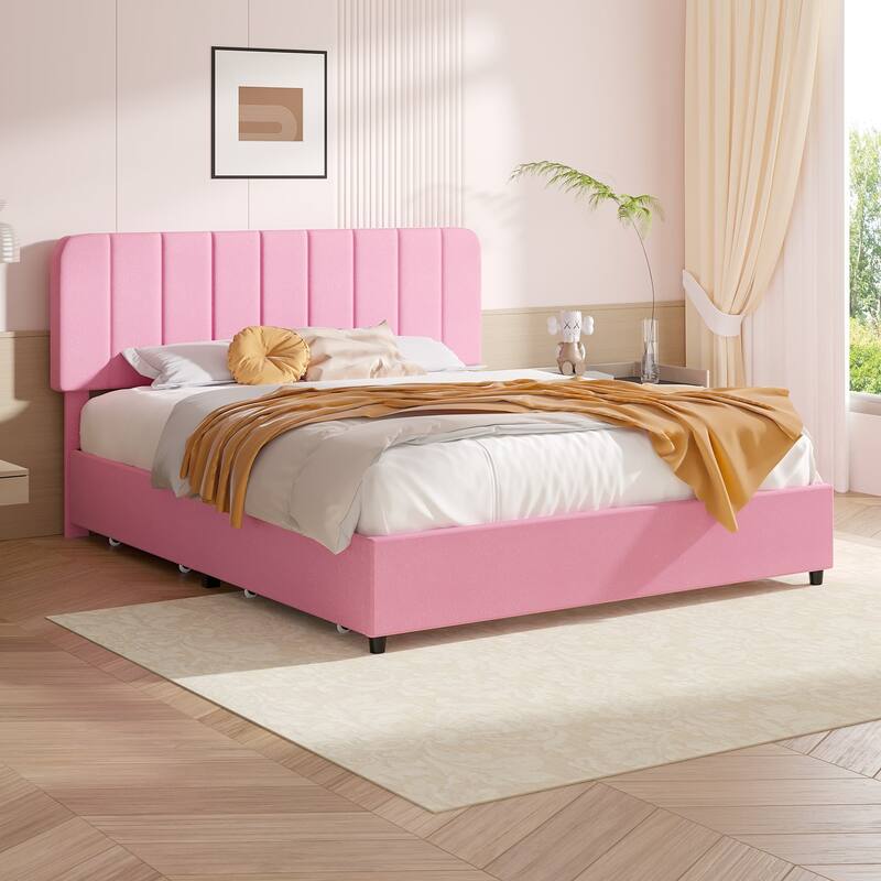 Javlergo Upholstered Platform Bed Frame with Storage Drawers and Adjustable Headboard, No Box Spring Needed