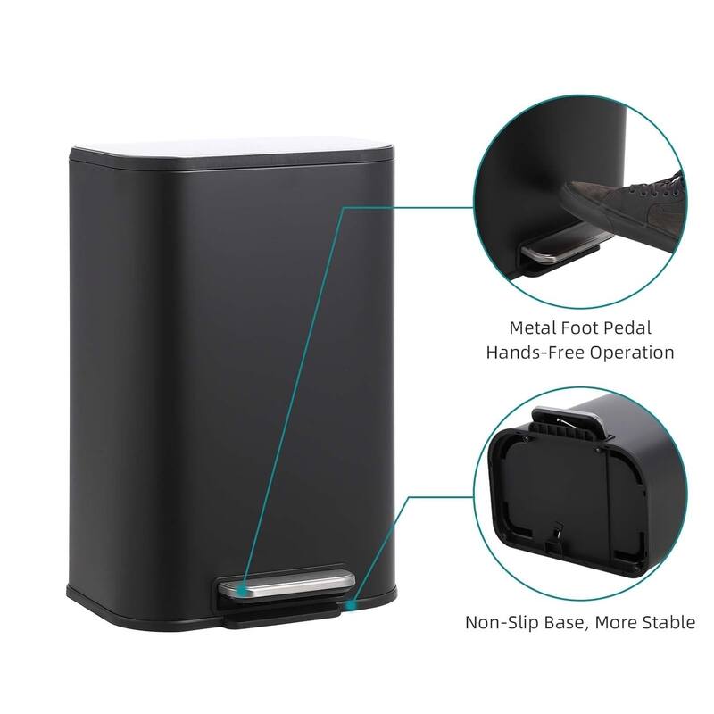Small Stainless Steel Garbage Bin 3.2 Gallon (12L) - Quiet Soft-Close Lid, Foot Pedal, Removable Inner Bucket
