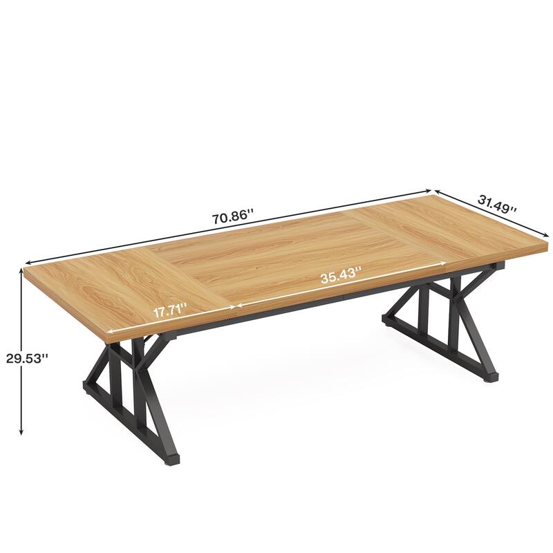 71" Dining Table for 6, Rustic Rectangular Kitchen Table with X-Trestle Metal Legs, Wood Top Dinner Table for Dining Room