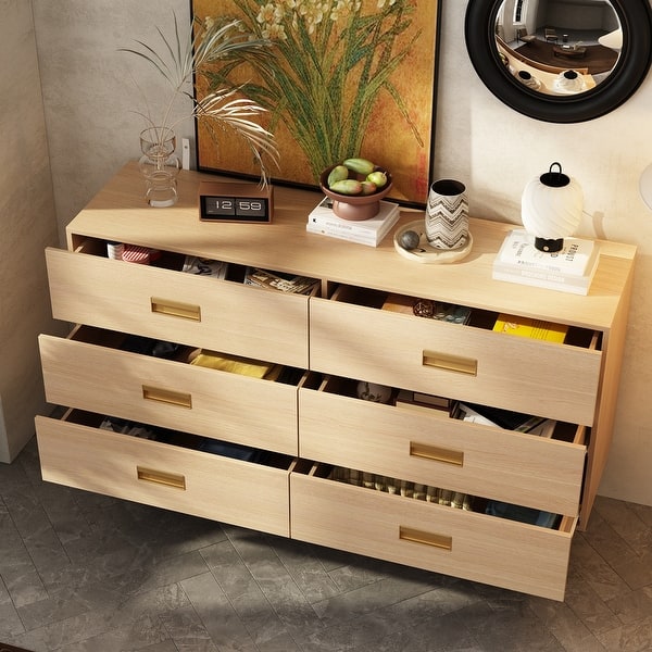 Dresser with Gold Handles - 6 Spacious Drawers for Home Organization - Bed  Bath & Beyond - 40539747