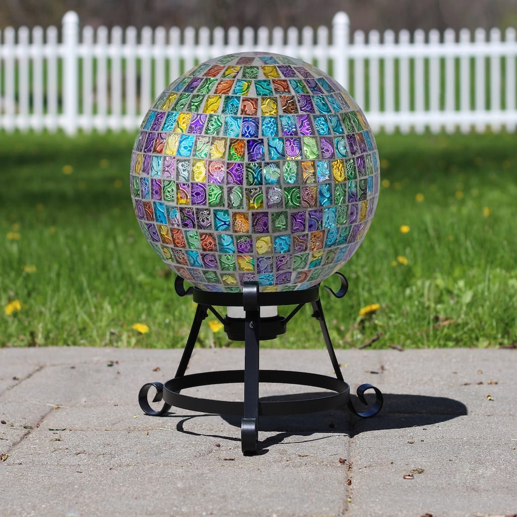 Mosaic Window Pane Outdoor Garden Gazing Ball - 10" - Multi-Color