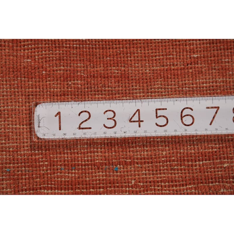 Orange Gabbeh Modern Rug Hand-Knotted Solid Wool Carpet - 3'2" x 4'11"