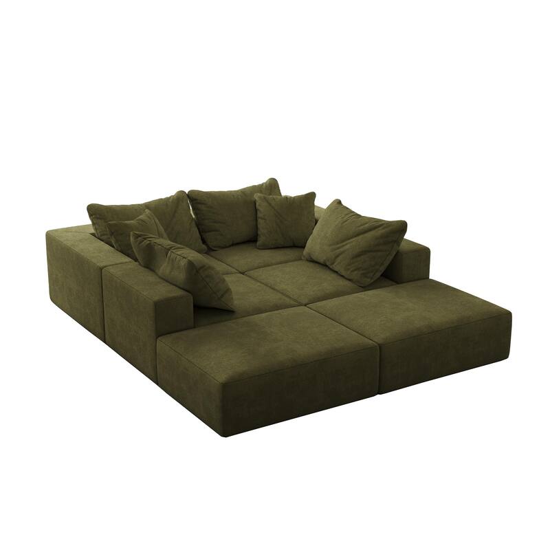 Modular L Shaped Sectional Sofa with Ottoman, Oversized Chenille Cloud Sofa, Upholstered 6 Seater Sofa with 6 Pillows - Green