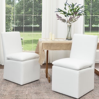 KINWELL 21" Performance Fabric Upholstered Dining Side Chair with Casters (Set of 2)