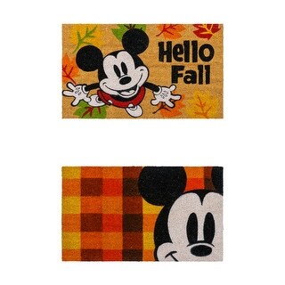 Licensed Mickey Mouse Coir Autum 'Hello Fall' and Plaid Graphic Door Mats, 2PK