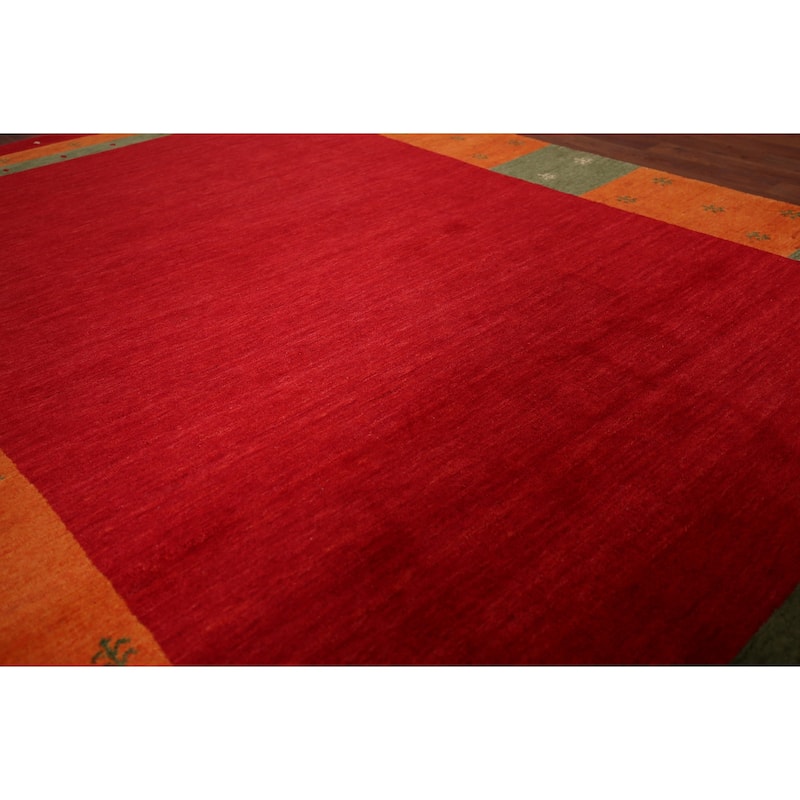 Red Gabbeh Oriental Area Rug Hand-Knotted Wool Carpet - 5'9"x 7'11"