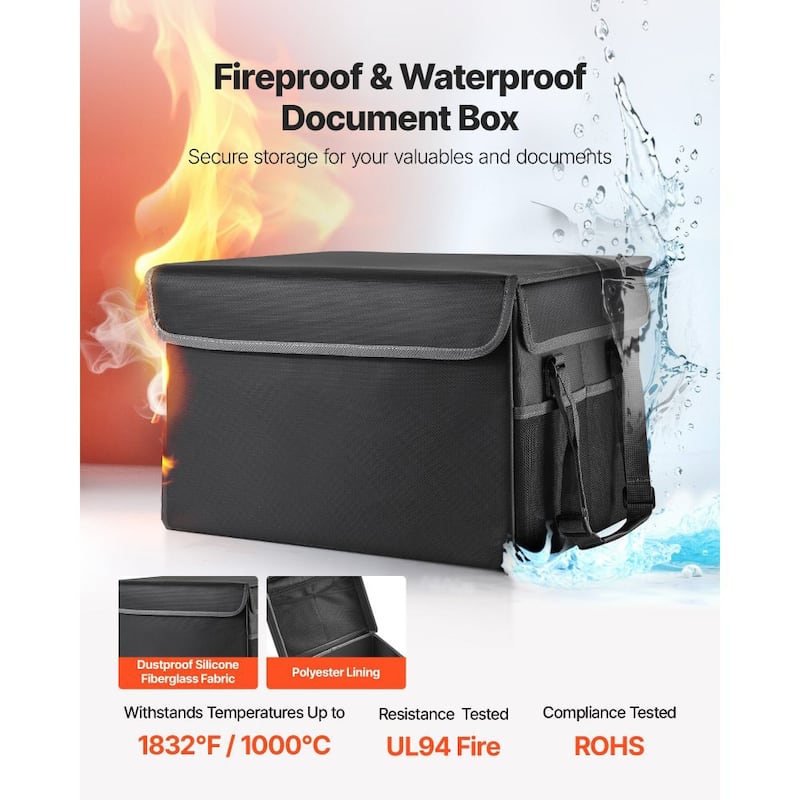Portable Fireproof Document Box with Foldable Design and Waterproof Storage for Files and Valuables