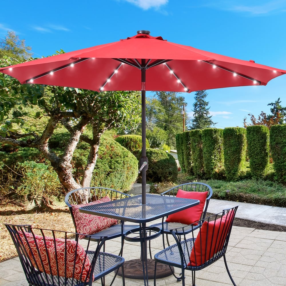 BONOSUKI LED Patio 9Ft Market Umbrella,Outside Deck Table Umbrella