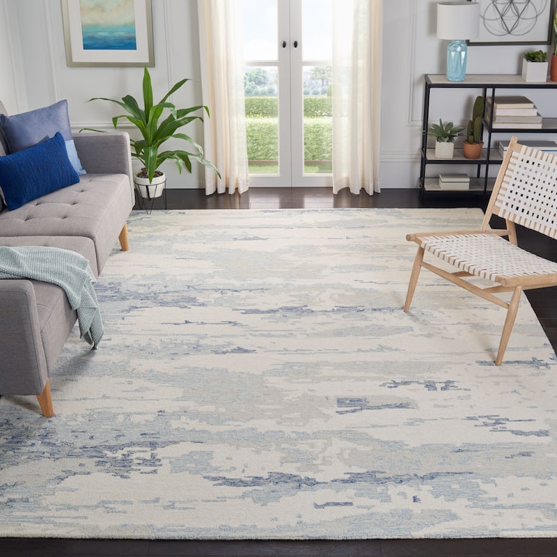 SAFAVIEH Handmade Abstract Kotoko Contemporary Wool Rug - 6' x 9' - Ivory/Blue