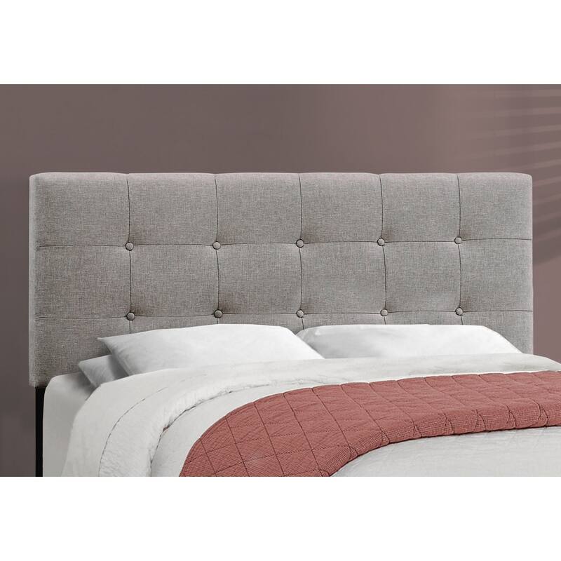 Queen Size Linen-Look Upholstered Platform Bed with Tufted Headboard and Low Profile Design