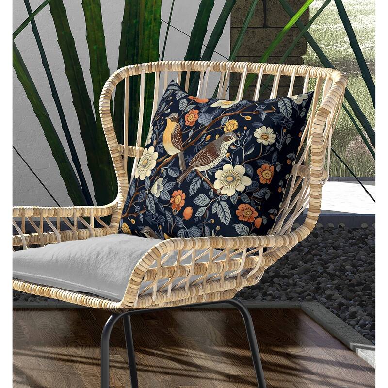 Hidden Birds Indoor/Outdoor Reversible Throw Pillow Blue and Orange