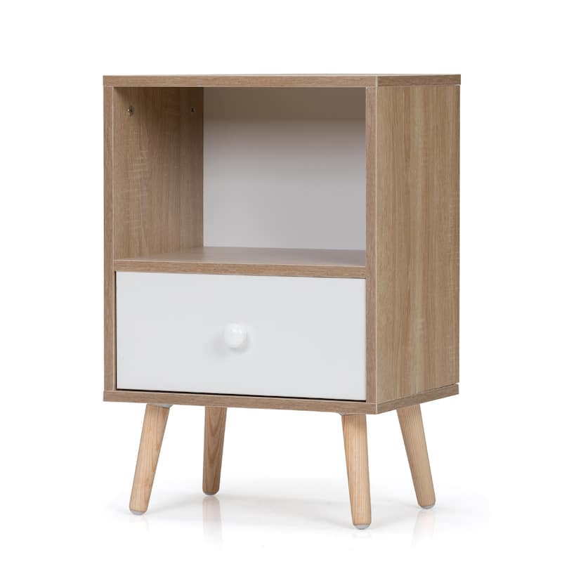 Wood Nightstand with Drawer and Shelf Set of 2