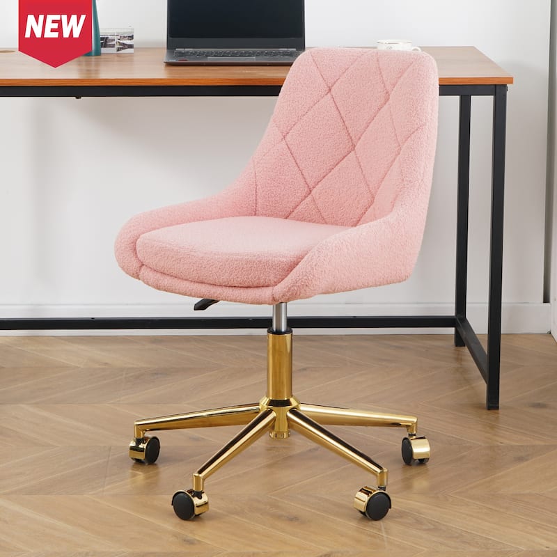 Modern teddy fleece fabric with legs dining chair, lift adjustment, free movement convenient, space saving. (set of 1) - Pink