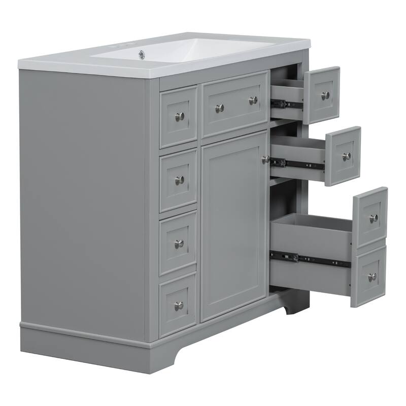 36" Bathroom Vanity Combo with Undermount Sink, 6 Drawers, 1 Cabinet, and Adjustable Shelf