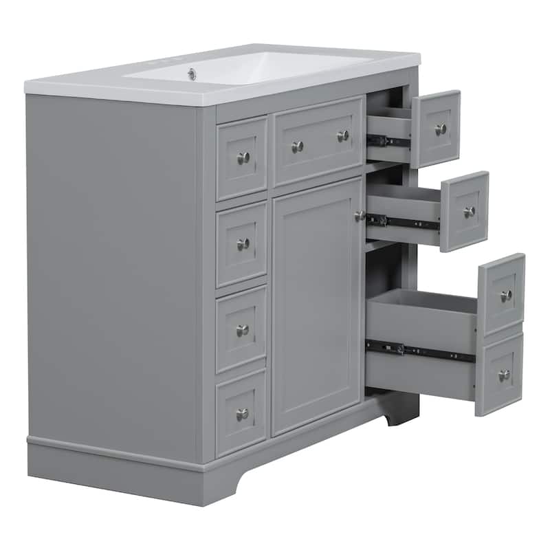 Roomfitters 36" Bathroom Vanity with Sink Combo, Cabinet with 6 Drawers and Door, Solid Wood, MDF Board